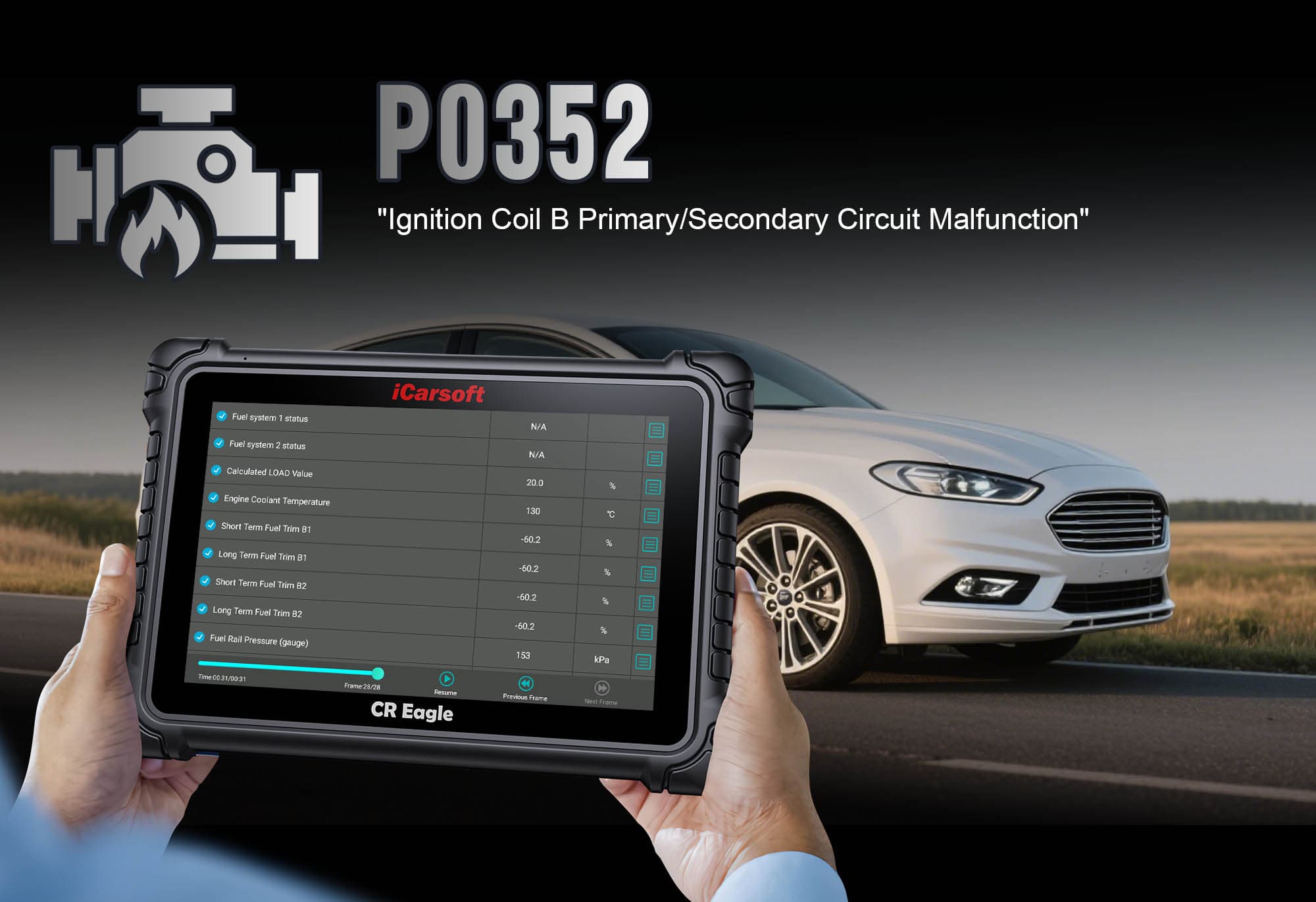 Understand, Diagnose & Clear P0352: Fix Ignition Coil B Circuit Malfunction with iCarsoft CR Eagle